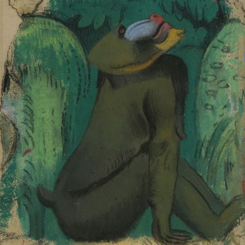 Null Simon-Albert Bussy (1870-1954), Mandrill, pastel sur papier, 17,5x15,5 cmEt&hellip;