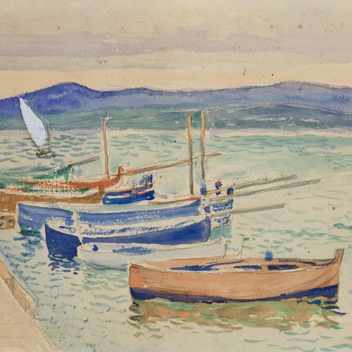 Null Théo Van Rysselberghe (1862-1926), Bateaux de pêche à quai, aquarelle sur p&hellip;
