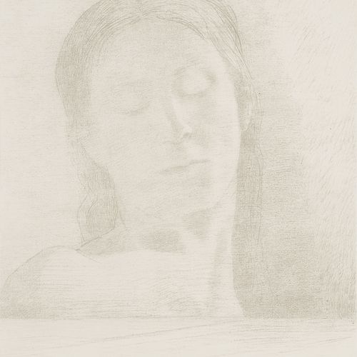 Null Odilon Redon (1840-1916), "Yeux clos", 1890, lithographie sur chine appliqu&hellip;