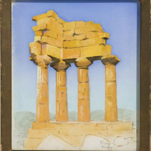 Null Simon-Albert Bussy (1870-1954), Temple de Castor et Pollux, Sicile, pastel &hellip;