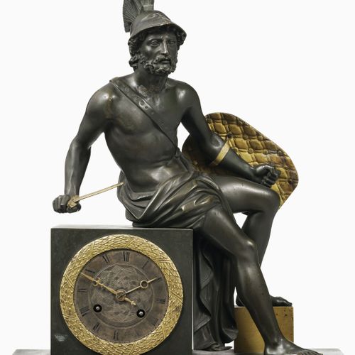 Null Pendule borne d'époque Restauration, en bronze patiné et doré, à décor d'un&hellip;