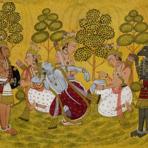 Null 3 peintures sur papier, dont 2 avec Krishna et 1 avec Rama, Inde, XIX-XXe s&hellip;