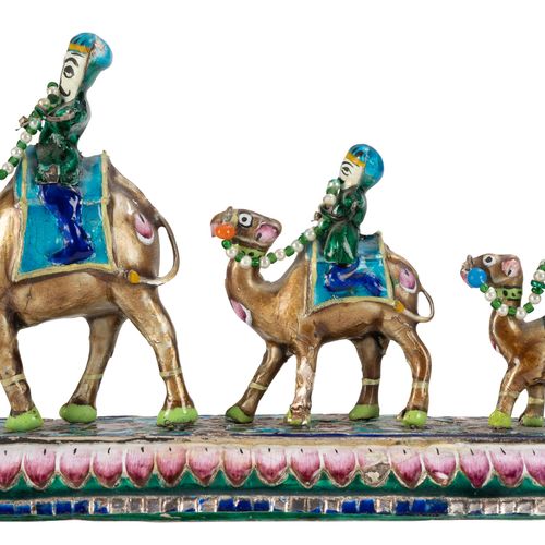 Null A silver and enamel procession of three chameliers, India, Benares (Varanas&hellip;