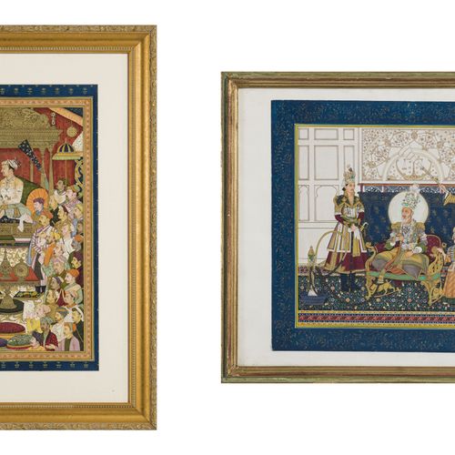 Null 2 peintures sur papier, une montrant le Durbar de Jahangir, l'autre Bahadur&hellip;