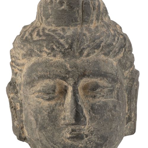 Null Petite tête de Bouddha en schiste, Gandhara, II-IIIe s., h. 10 cm