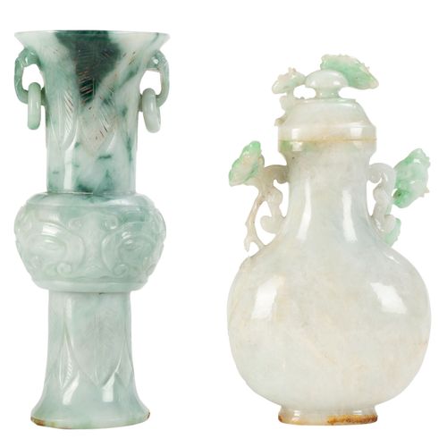 Null 2 vases miniatures en jade, Chine, un de forme gu, à deux anses en forme de&hellip;