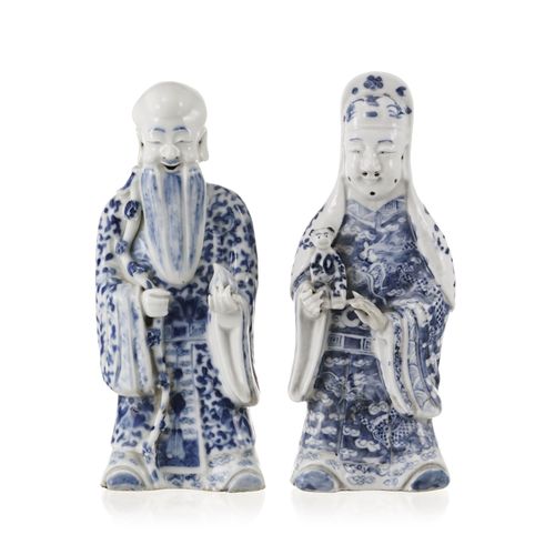 Null Shou Xing et Lu Xing, 2 sculptures en porcelaine, Chine, XXe s., décor en b&hellip;