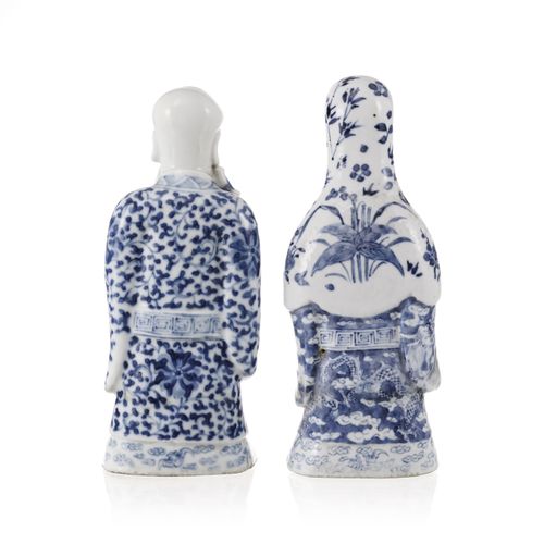 Null Shou Xing et Lu Xing, 2 sculptures en porcelaine, Chine, XXe s., décor en b&hellip;