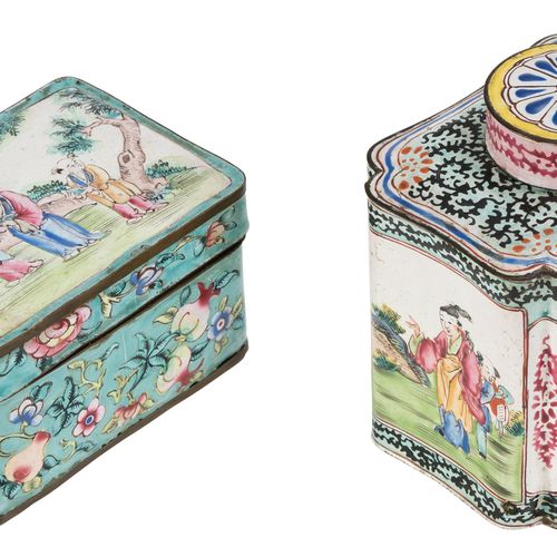 Null Boîte rectangulaire et boîte à thé en émail, Chine, Canton, XIXe s., la boî&hellip;