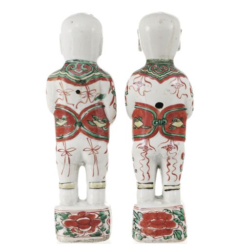 Null The Hehe (Hoho) brothers, 2 famille verte porcelain figures, China, 18th ce&hellip;