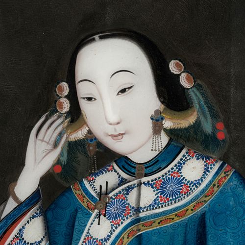 Null Jeune femme, peinture fixée sous verre, Chine, dynastie Qing, 59x39 cm (pei&hellip;