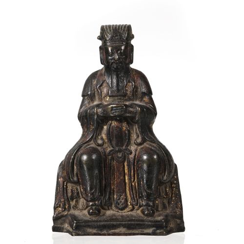 Null Dignitaire assis, sculpture en bronze partiellement laqué et doré, Chine, p&hellip;