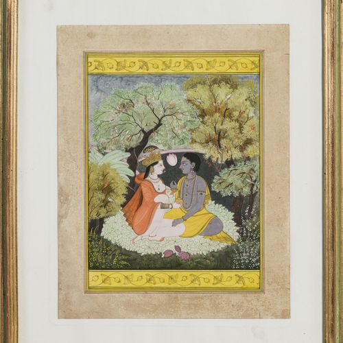 Null 3 peintures sur papier, dont 2 avec Krishna et 1 avec Rama, Inde, XIX-XXe s&hellip;