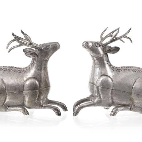 Null 2 silver deer-shaped betel boxes, Southeast Asia, 20th century, hallmarks, &hellip;
