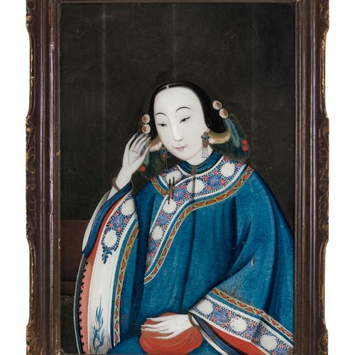 Null A reverse glass painting of a lady, China, Qing dynasty, 49x39 cm (painting&hellip;