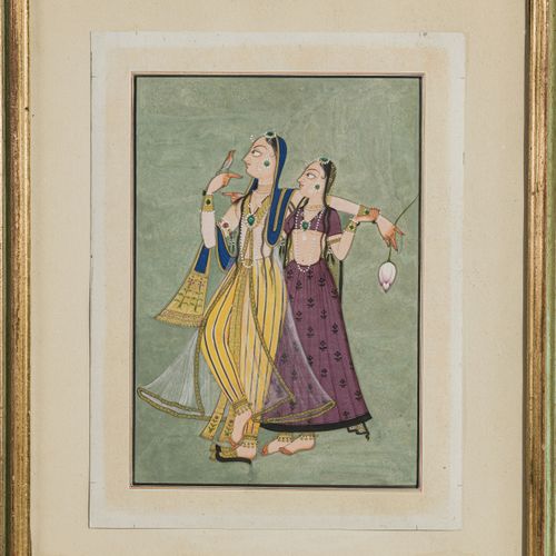 Null Two women and a bird, painting on paper, India, probably Raj period, 28.5x2&hellip;