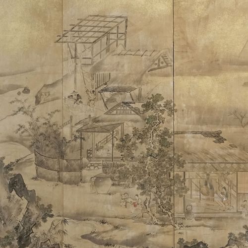 Null A large painting on paper mounted on 7 panels, Japan, Meiji period, decorat&hellip;