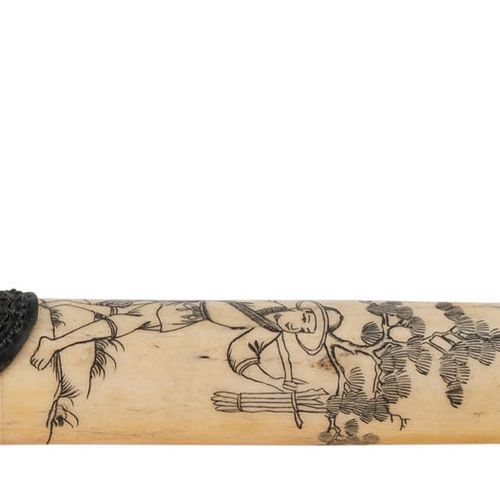 Null A bone opium pipe, China, 19th-20th century, decorated with figures and pho&hellip;