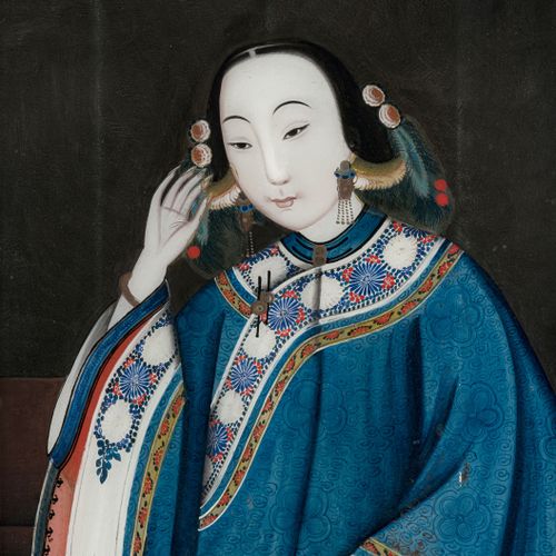 Null Jeune femme, peinture fixée sous verre, Chine, dynastie Qing, 59x39 cm (pei&hellip;