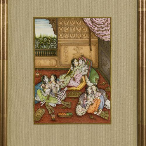 Null Figures in an interior, painting on ivory, India, 19th-20th century, 14.5x1&hellip;