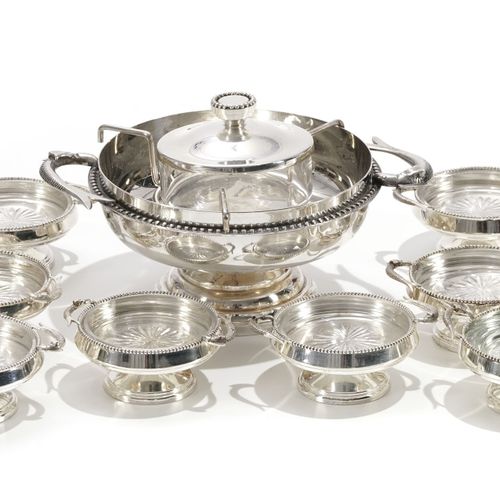 Null Service à caviar en métal argenté et verre, comprenant 13 pièces: 1 grande &hellip;