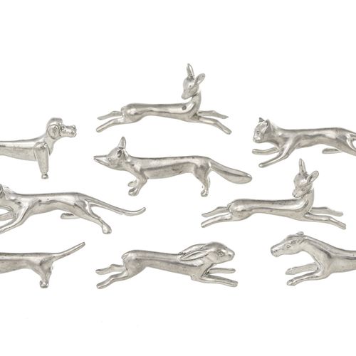 Null Suite de 12 porte-couteaux animaux en étain, Suisse, long. Env. 10 cm