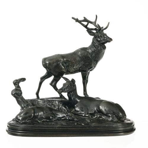 Null Antoine-Louis Barye (1795-1875), Cerf, biche et faon, bronze à patine brune&hellip;