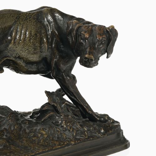 Null Pierre-Jules Mêne (1810-1879), Braque, bronze à patine verte et brune, sign&hellip;