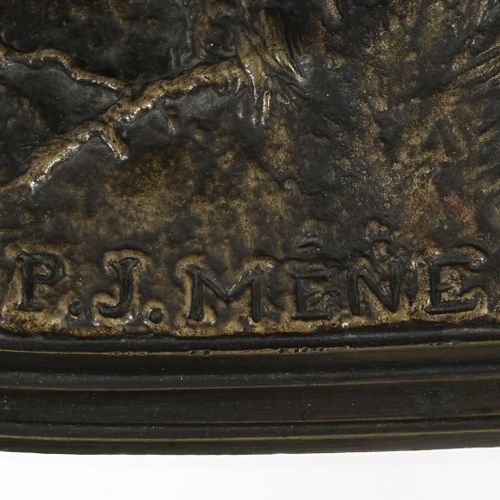 Null Pierre-Jules Mêne (1810-1879), Braque, bronze à patine verte et brune, sign&hellip;