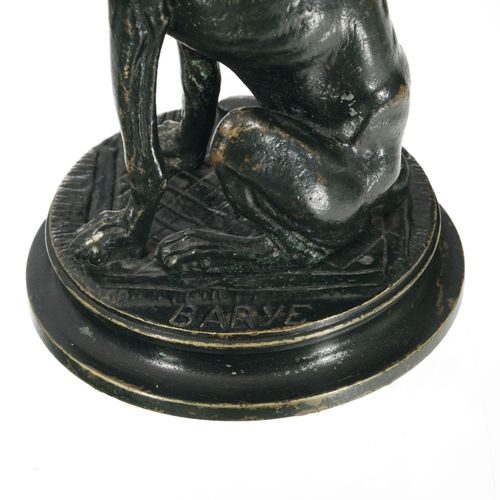 Null Antoine-Louis Barye (1795-1875), Lévrier assis, bronze à patine verte foncé&hellip;