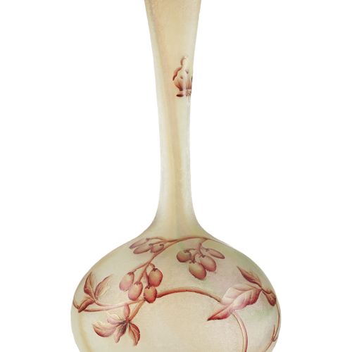 Null Vase soliflore en verre gravé d'émaux signé Daum Nancy. A décor de baies et&hellip;