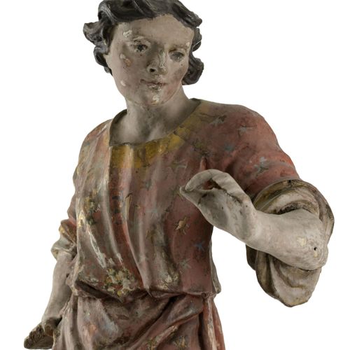 Null Jeune saint sculpté en bois, polychrome postérieur, h. 65 cm