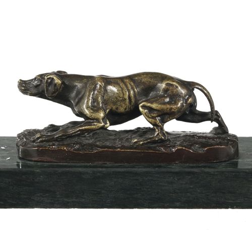 Null Pierre-Jules Mêne (1810-1879), Chien à l'approche, bronze à patine médaille&hellip;