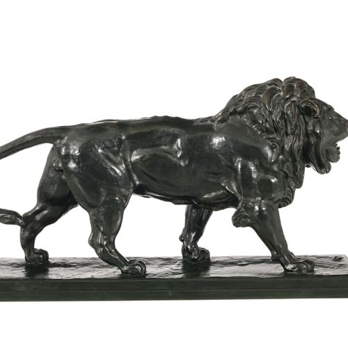 Null Antoine-Louis Barye (1795-1875), d'après, Lion marchant, bronze à patine br&hellip;