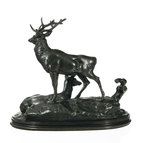 Null Antoine-Louis Barye (1795-1875), Cerf, biche et faon, bronze à patine brune&hellip;