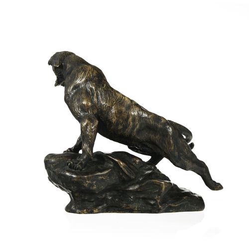 Null Thomas Cartier (1879-1936), Panthère rugissante, bronze à patine brune mord&hellip;