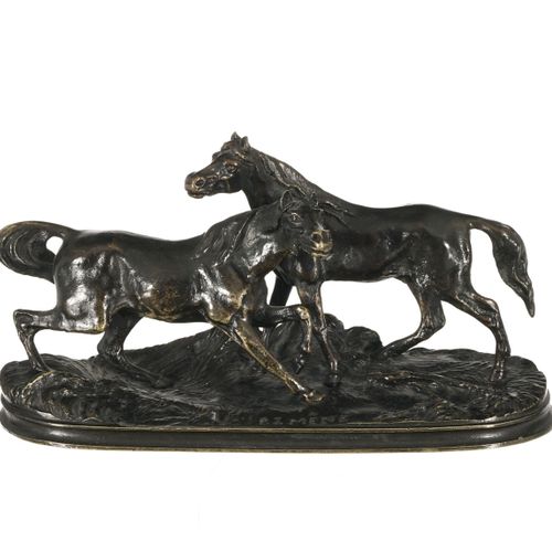 Null Pierre-Jules Mêne (1810-1879), Chevaux, ensemble de 3 petits bronzes à pati&hellip;