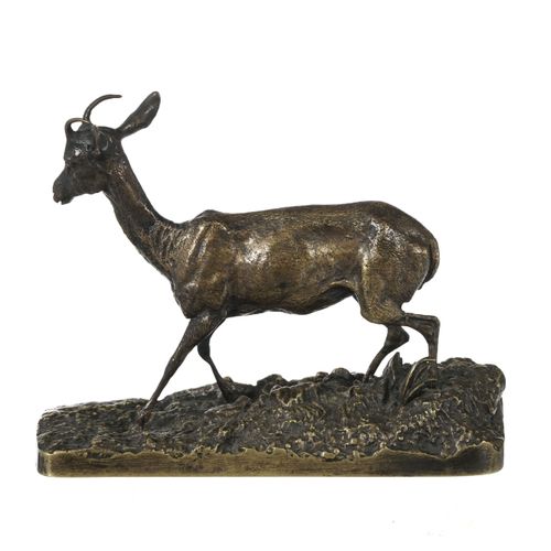 Null Pierre-Jules Mêne (1810-1879), Gazelle, "Femelle de l'Algérie", bronze à pa&hellip;