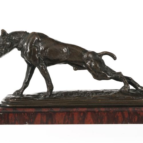 Null Emmanuel Fremiet (1824-1910), Chien s'étirant, bronze à patine brune cuivré&hellip;