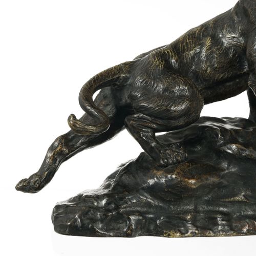 Null Thomas Cartier (1879-1936), Panthère rugissante, bronze à patine brune mord&hellip;