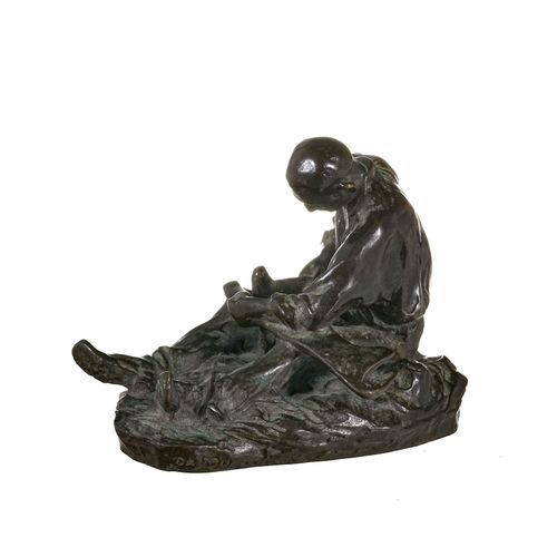 Null Aimé-Jules Dalou (1838-1902), Le batteur de faux, bronze à patine brune, si&hellip;