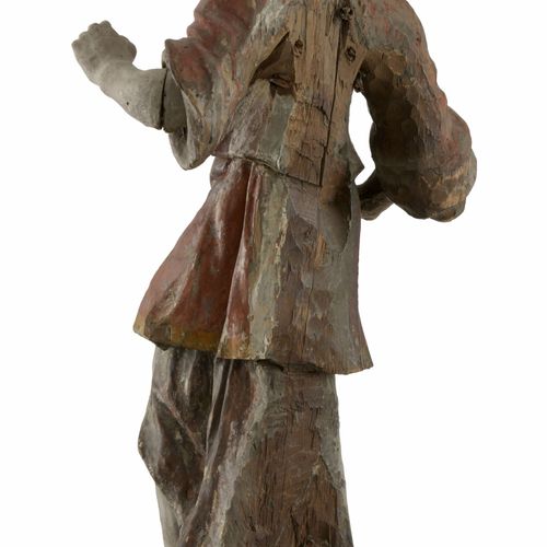 Null Jeune saint sculpté en bois, polychrome postérieur, h. 65 cm