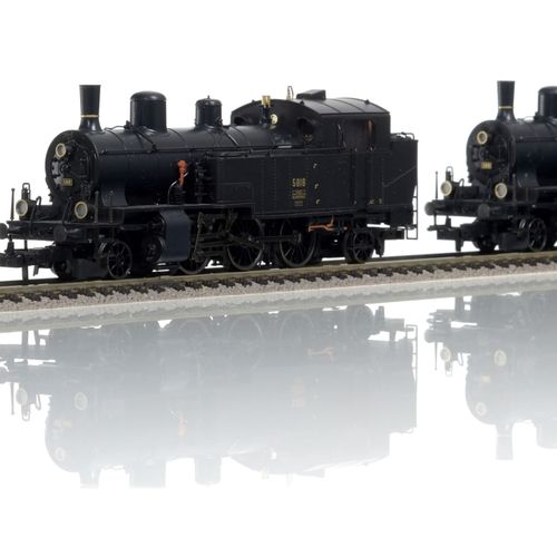Null TRIX (Allemagne), échelle HO, lot de 2 locomotives à vapeur et 6 wagons "ol&hellip;