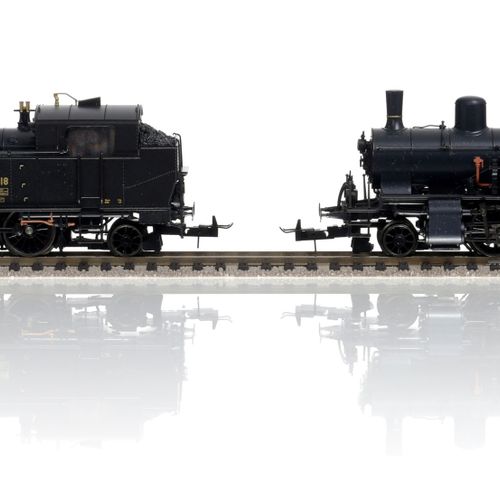 Null TRIX (Allemagne), échelle HO, lot de 2 locomotives à vapeur et 6 wagons "ol&hellip;