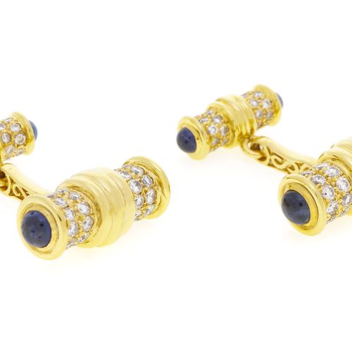Null Pareja de gemelos de oro 750 engastados con diamantes talla brillante y cab&hellip;