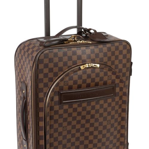Null Louis Vuitton, valise Pégase en toile enduite damier ébène et cuir marron, &hellip;