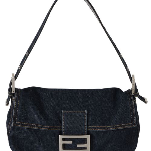 Null Fendi, Baguette-Tasche aus indigoblauem Jeansstoff, Verschluss aus versilbe&hellip;