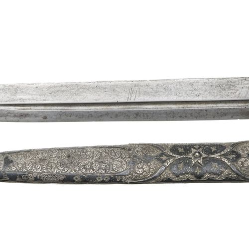 Null A silver niello dagger, Iran, Qajar period, 46.5 cm long (overall)