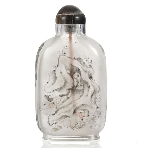 Null Botella de rapé pintada en vidrio, China, s. XX, decoración de pájaros, roc&hellip;