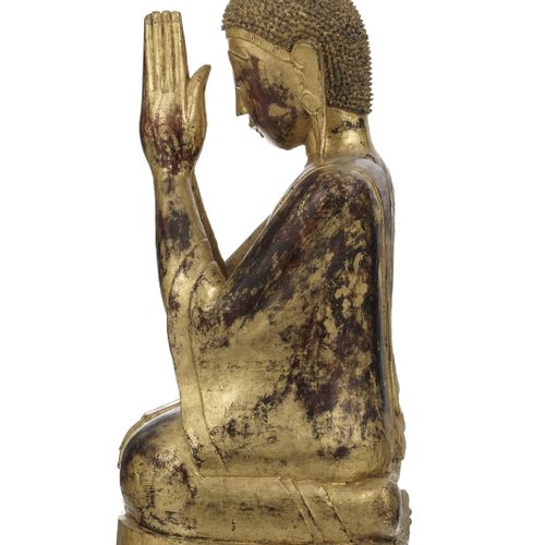 Null A lacquer and gilt wood carving of Moggallana, Burma, late 19th century, 73&hellip;